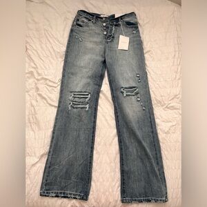 Dark washed baggy jeans with holes (size 26)